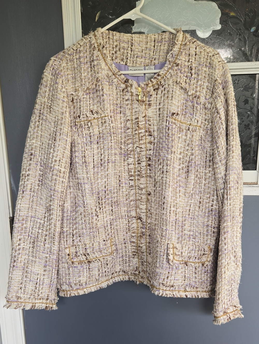 Chico's Cream and Lilac Tweed Jacket